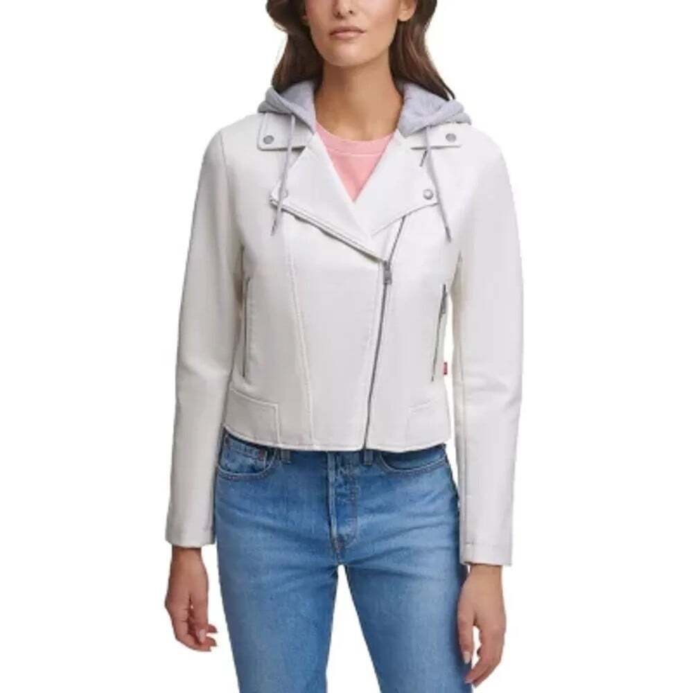 Levi's Women's 3X Cream Leather Moto Jacket Asymmetrical Zipper Plus Size